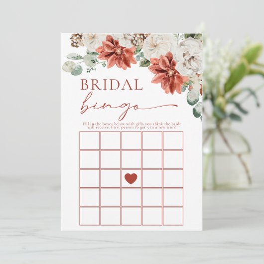 赤エレガント冬ブライダルビンゴブライダルシャワーゲーム 招待状 (スタンド正面)