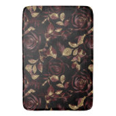 赤エレガント及び金ゴールドバラ花柄 バスマット (正面縦)