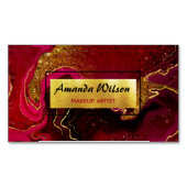 赤エレガント大理石アートフェイク金ゴールドグリッター マグネット名刺 (正面)