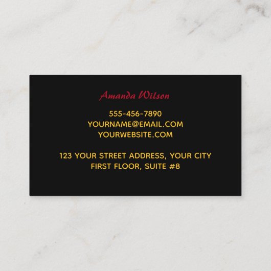 赤エレガント大理石アートフェイク金ゴールドグリッター 名刺 (裏面)