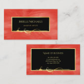 赤エレガント大理石金ゴールドフィリグリーのメイクアップアーティスト 名刺 (正面/裏面)