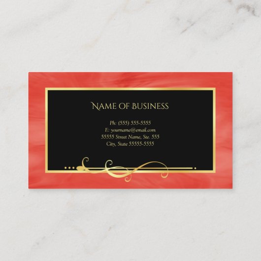 赤エレガント大理石金ゴールドフィリグリーのメイクアップアーティスト 名刺 (裏面)