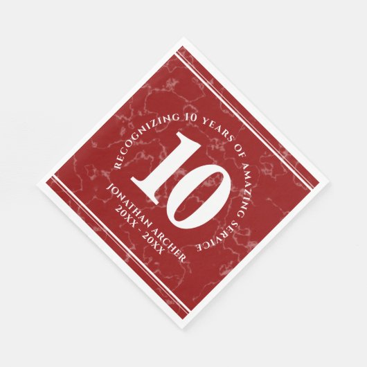 赤エレガント大理石10年勤続記念日 スタンダードランチョンナプキン (角)