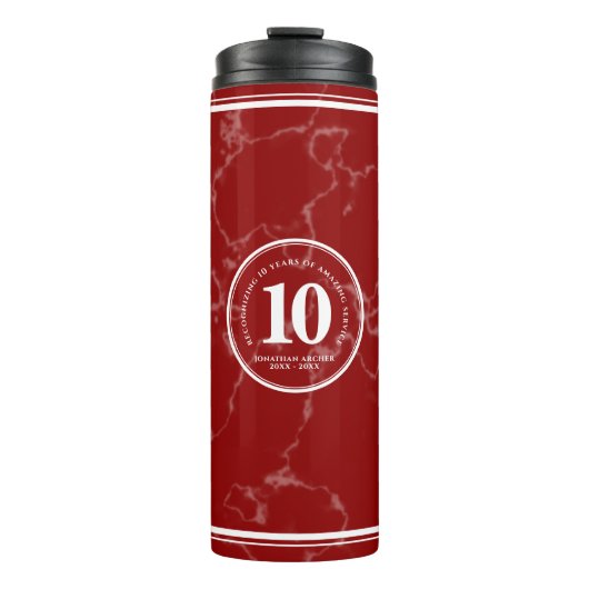 赤エレガント大理石10年勤続記念日 タンブラー (正面)