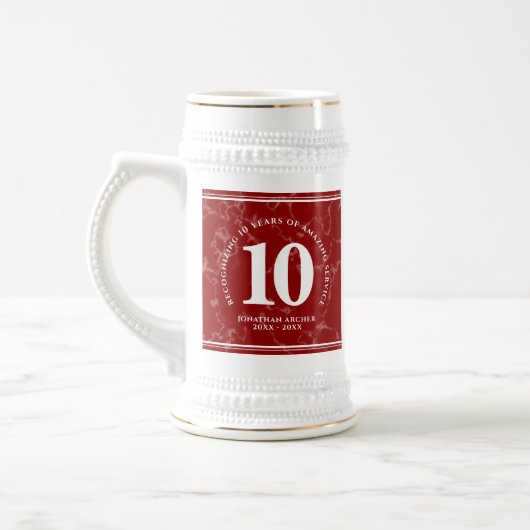 赤エレガント大理石10年勤続記念日 ビールジョッキ (左)
