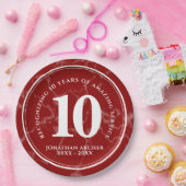 赤エレガント大理石10年勤続記念日 ペーパープレート (パーティー)