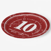 赤エレガント大理石10年勤続記念日 ペーパープレート (アングル)