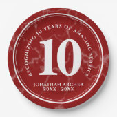 赤エレガント大理石10年勤続記念日 ペーパープレート (正面)