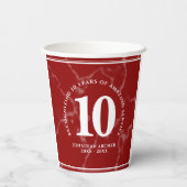 赤エレガント大理石10年勤続記念日 紙コップ (裏面)