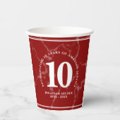 赤エレガント大理石10年勤続記念日 紙コップ (正面)