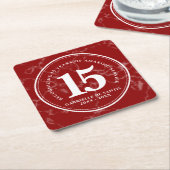 赤エレガント大理石15年勤続記念日 スクエアペーパーコースター (アングル)