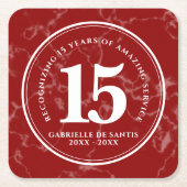 赤エレガント大理石15年勤続記念日 スクエアペーパーコースター (正面)