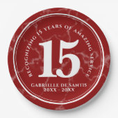 赤エレガント大理石15年勤続記念日 ペーパープレート (正面)
