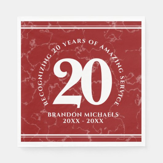 赤エレガント大理石20年勤続記念日 スタンダードランチョンナプキン (正面)