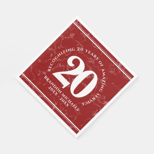 赤エレガント大理石20年勤続記念日 スタンダードランチョンナプキン (角)