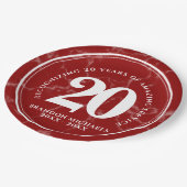 赤エレガント大理石20年勤続記念日 ペーパープレート (アングル)