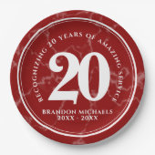 赤エレガント大理石20年勤続記念日 ペーパープレート (正面)