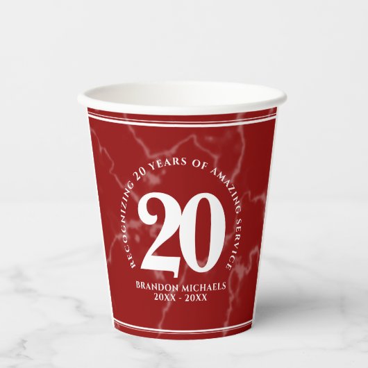 赤エレガント大理石20年勤続記念日 紙コップ (正面)