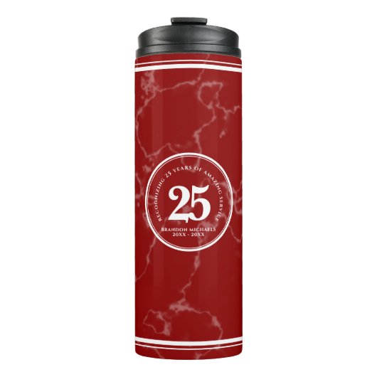 赤エレガント大理石25年勤続記念日 タンブラー (正面)