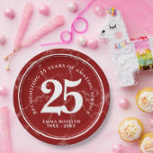 赤エレガント大理石25年勤続記念日 ペーパープレート (パーティー)