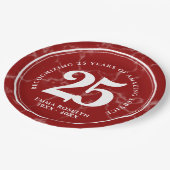 赤エレガント大理石25年勤続記念日 ペーパープレート (アングル)