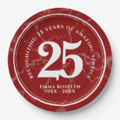 赤エレガント大理石25年勤続記念日 ペーパープレート (正面)