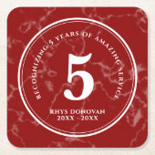 赤エレガント大理石5年勤続記念日 スクエアペーパーコースター (正面)