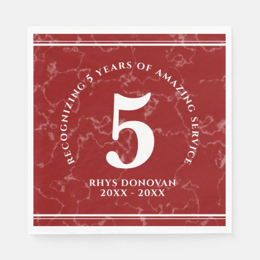 赤エレガント大理石5年勤続記念日 スタンダードランチョンナプキン (正面)