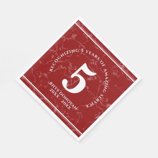 赤エレガント大理石5年勤続記念日 スタンダードランチョンナプキン (角)