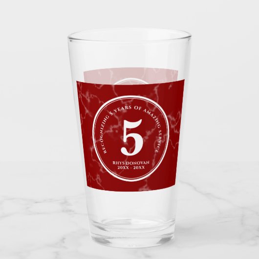 赤エレガント大理石5年勤続記念日 タンブラーグラス (正面)
