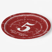 赤エレガント大理石5年勤続記念日 ペーパープレート (アングル)