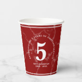 赤エレガント大理石5年勤続記念日 紙コップ (裏面)
