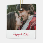 赤エレガント婚約したシンプルモダン写真 セラミックオーナメント (左)