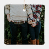 赤エレガント婚約したシンプルモダン写真 セラミックオーナメント (裏面)