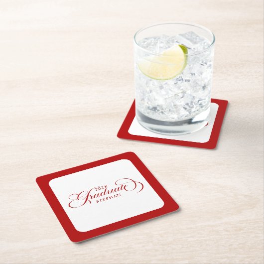 赤エレガント字タイポグラフィ スクエアペーパーコースター (インサイチュ)