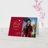 赤エレガント字ミニマル卒業 箔グリーティングカード (蘭)