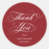 赤エレガント字卒業ありがとう ラウンドシール (正面)