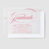 赤エレガント字卒業パーティー ベラム紙招待状 (オフセット)