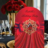 赤エレガント宝石赤い弓の誕生日パーティー 招待状