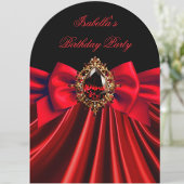 赤エレガント宝石黒弓バースデーパーティー 招待状