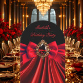 赤エレガント宝石黒弓バースデーパーティー 招待状