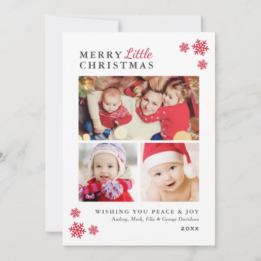 赤エレガント小メリークリスマス写真コラージュ シーズンカード (正面)