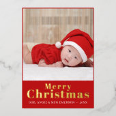 赤エレガント小メリークリスマス写真コラージュ 箔招待状 (正面)