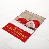 赤エレガント小メリークリスマス写真コラージュ 箔招待状 (回転した状態)
