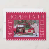 赤エレガント平和ホープ信仰応援クリスマスフォト シーズンカード (正面)