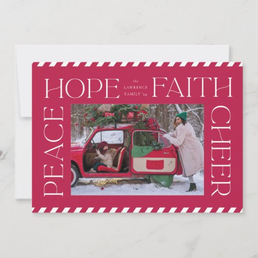 赤エレガント平和ホープ信仰応援クリスマスフォト シーズンカード (正面)