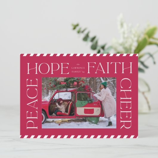 赤エレガント平和ホープ信仰応援クリスマスフォト シーズンカード (スタンド正面)