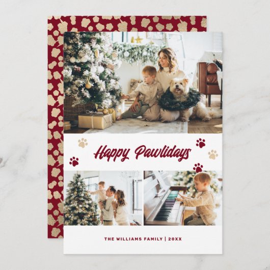 赤エレガント幸せなPawlidays金ゴールド星写真 シーズンカード (正面/裏面)