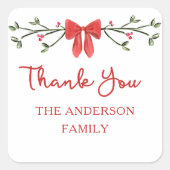 赤エレガント弓のクリパーソナライズされたスマスありがとう スクエアシール (正面)