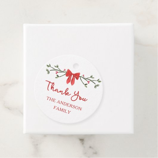 赤エレガント弓のクリパーソナライズされたスマスありがとう フェイバータグ (インサイチュ)